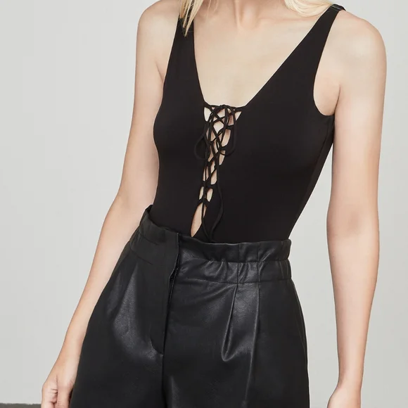 BCBG Plunging-V Lace-up "Tatum" Bodysuit - Picture 1 of 8